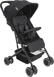 Carrinho de bebê Kiddo Sprint 2 preto, com capota escura, barra de proteção frontal e cesta inferior, visto de três quartos